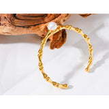 Stainless Steel Bamboo Cuff Bracelet Bangle Shell Pearl Texture