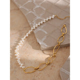 Stainless Steel Natural Pearl Chain Necklace Choker