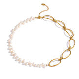Stainless Steel Natural Pearl Chain Necklace Choker