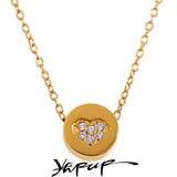 Heart CZ Pendant Necklace for Women Collar Golden Charm Jewelry Gift