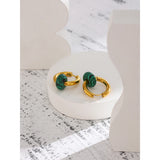 Stainless Steel Round Hoop Earrings Natural Stone Jewelry