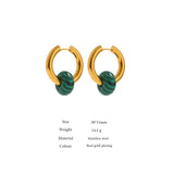 Stainless Steel Round Hoop Earrings Natural Stone Jewelry