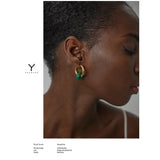 Stainless Steel Round Hoop Earrings Natural Stone Jewelry