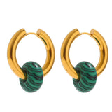 Stainless Steel Round Hoop Earrings Natural Stone Jewelry