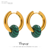 Stainless Steel Round Hoop Earrings Natural Stone Jewelry