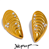 Stainless Steel Conch Charm Stud Earrings Titanium