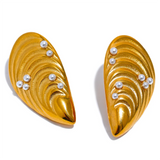 Stainless Steel Conch Charm Stud Earrings Titanium