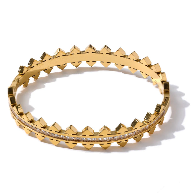 Geometric CZ Bangle 18k Stainless Steel Bracelet