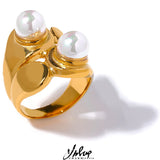 Golden Cast Ring with Shell Pearl for Women