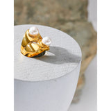 Golden Cast Ring with Shell Pearl for Women