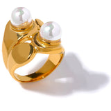 Golden Cast Ring with Shell Pearl for Women