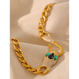 Snake Head CZ Stainless Steel Chain Gold Necklace 18K Plated