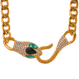 Snake Head CZ Stainless Steel Chain Gold Necklace 18K Plated