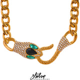 Snake Head CZ Stainless Steel Chain Gold Necklace 18K Plated