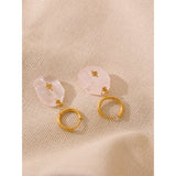 Pink Stone Geometric Dangle Earrings with Snake Charm