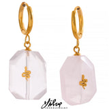 Pink Stone Geometric Dangle Earrings with Snake Charm