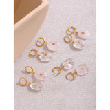 Pink Stone Geometric Dangle Earrings with Snake Charm