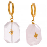 Pink Stone Geometric Dangle Earrings with Snake Charm
