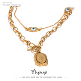 Portrait Head Pendant Necklace Stainless Steel Eye Chain Double Layered Jewelry