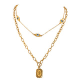 Portrait Head Pendant Necklace Stainless Steel Eye Chain Double Layered Jewelry