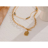 Portrait Head Pendant Necklace Stainless Steel Eye Chain Double Layered Jewelry
