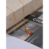 Red Enamel Shell Heart Pendant Necklace Jewelry