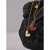 Red Enamel Shell Heart Pendant Necklace Jewelry