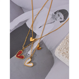 Red Enamel Shell Heart Pendant Necklace Jewelry