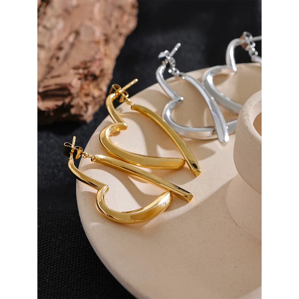 Minimalist Stainless Steel Heart Love Hoop Earrings