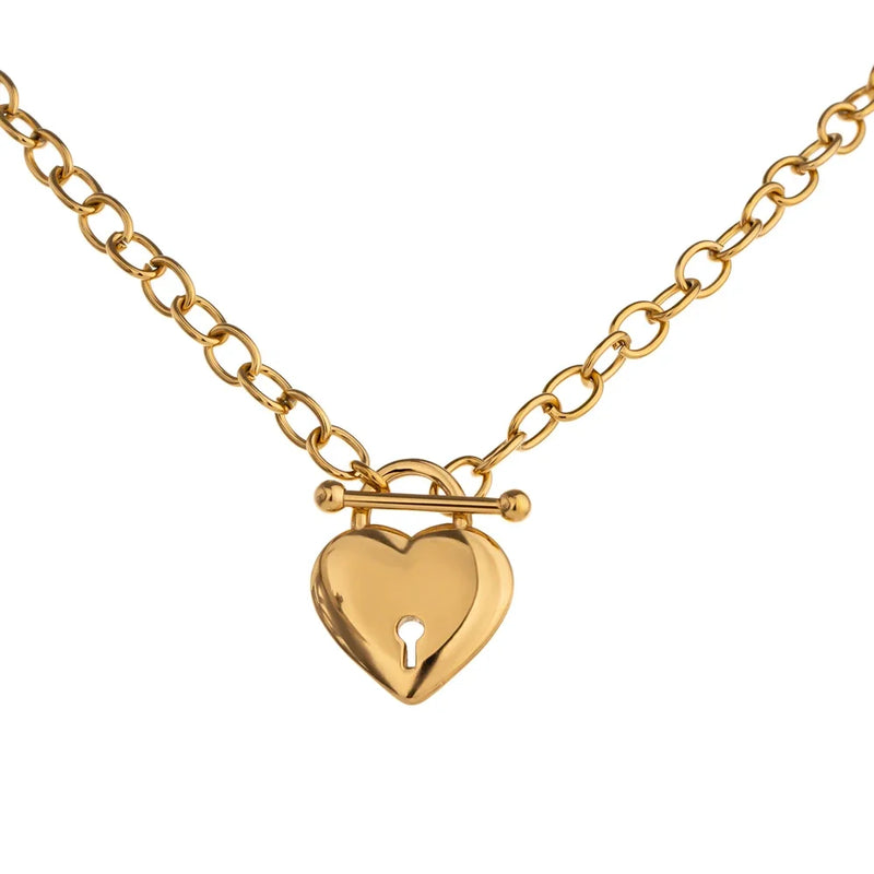 Romantic Heart Lock Pendant Stainless Steel Necklace for Women