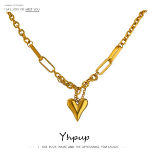 Romantic Heart Pendant Necklace High Stainless Steel 18K Metal Texture Choker