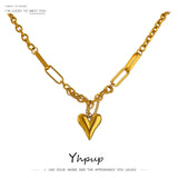 Romantic Heart Pendant Necklace High Stainless Steel 18K Metal Texture Choker