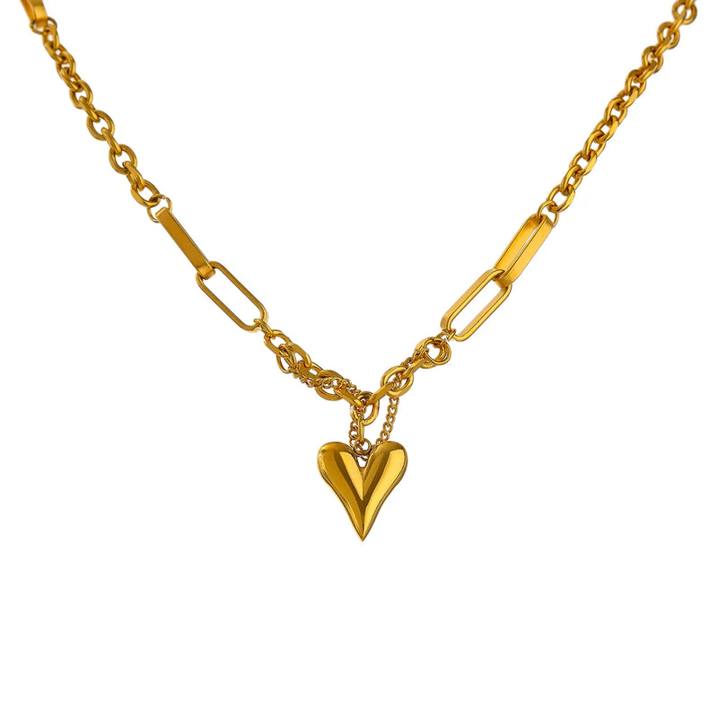 Romantic Heart Pendant Necklace High Stainless Steel 18K Metal Texture Choker