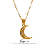 Romantic Moon Zircon CZ Pendant Necklace Golden Jewelry