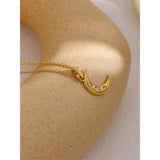 Romantic Moon Zircon CZ Pendant Necklace Golden Jewelry