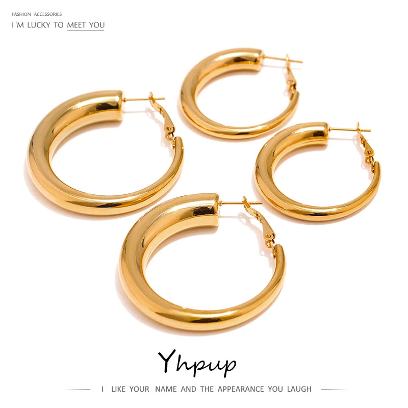 Golden Huggie Earrings Stainless Steel Minimalist Metal Texture