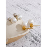 Round Simulated Pearls Stud Earrings Stainless Steel Jewelry Women Gift