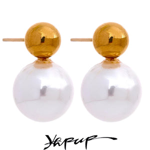 Round Simulated Pearls Stud Earrings Stainless Steel Jewelry Women Gift