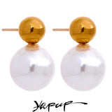 Round Simulated Pearls Stud Earrings Stainless Steel Jewelry Women Gift