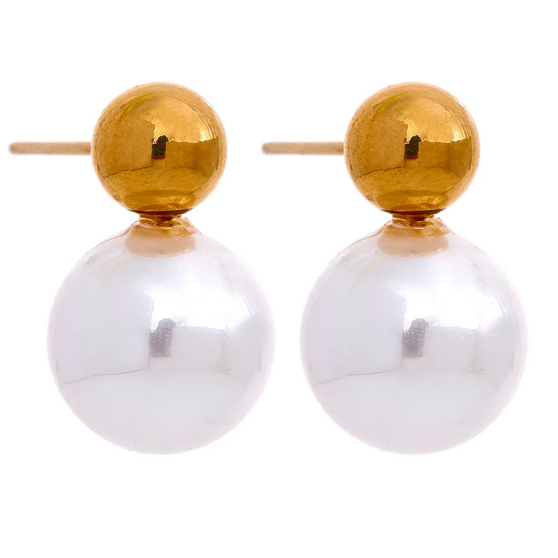 Round Simulated Pearls Stud Earrings Stainless Steel Jewelry Women Gift