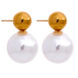 Round Simulated Pearls Stud Earrings Stainless Steel Jewelry Women Gift
