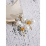 Round Simulated Pearls Stud Earrings Stainless Steel Jewelry Women Gift