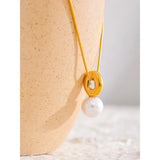 Shell Pearls Pendant Stainless Steel Golden Necklace Charm High Jewelry