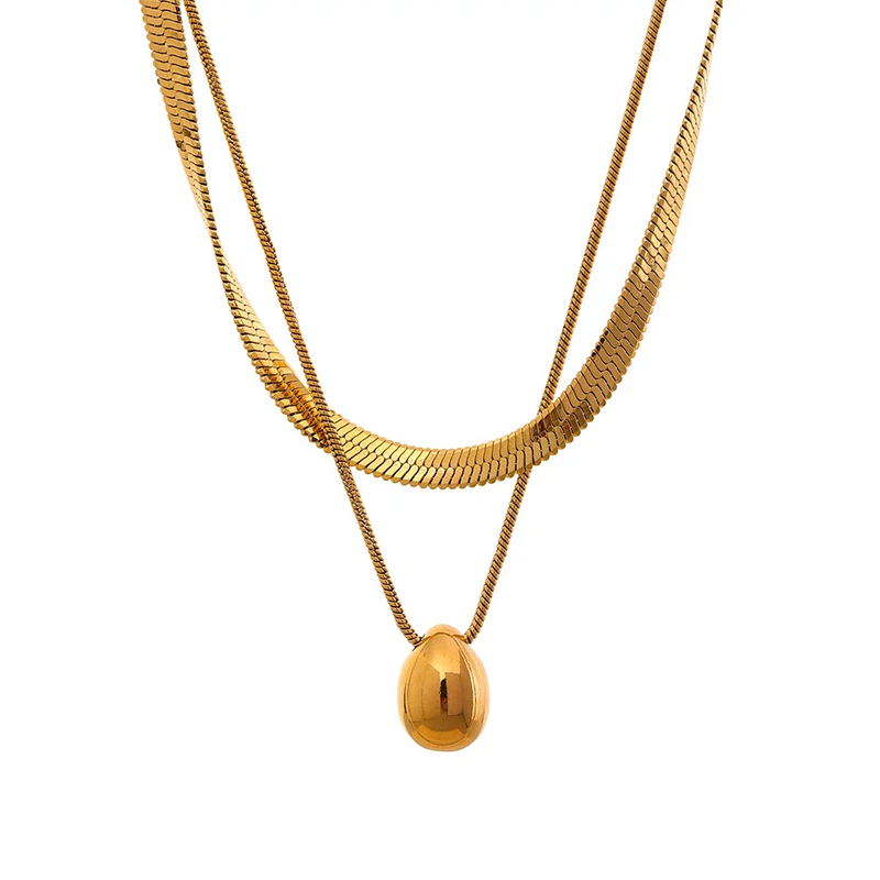 Double Layer Water Drop Pendant Necklace - 18k Stainless Steel Jewelry