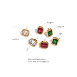 Green CZ Stud Earrings Stainless Steel Waterproof Women Jewelry