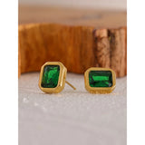 Green CZ Stud Earrings Stainless Steel Waterproof Women Jewelry