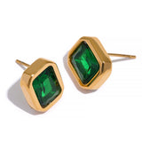 Green CZ Stud Earrings Stainless Steel Waterproof Women Jewelry