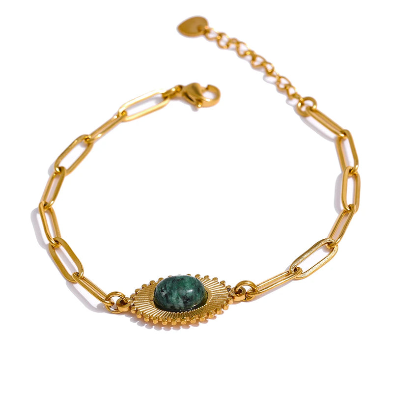 Stainless Steel African Turquoise Chain Bracelet for Women