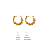 Stainless Steel Bead Hoop Earrings 18K Plated Round Hollow Earrings