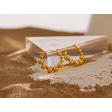 Stainless Steel Bead Hoop Earrings 18K Plated Round Hollow Earrings